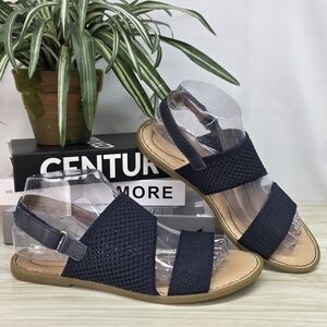 Born Navy Knit Two-Strap Slingback Sandals Size 8